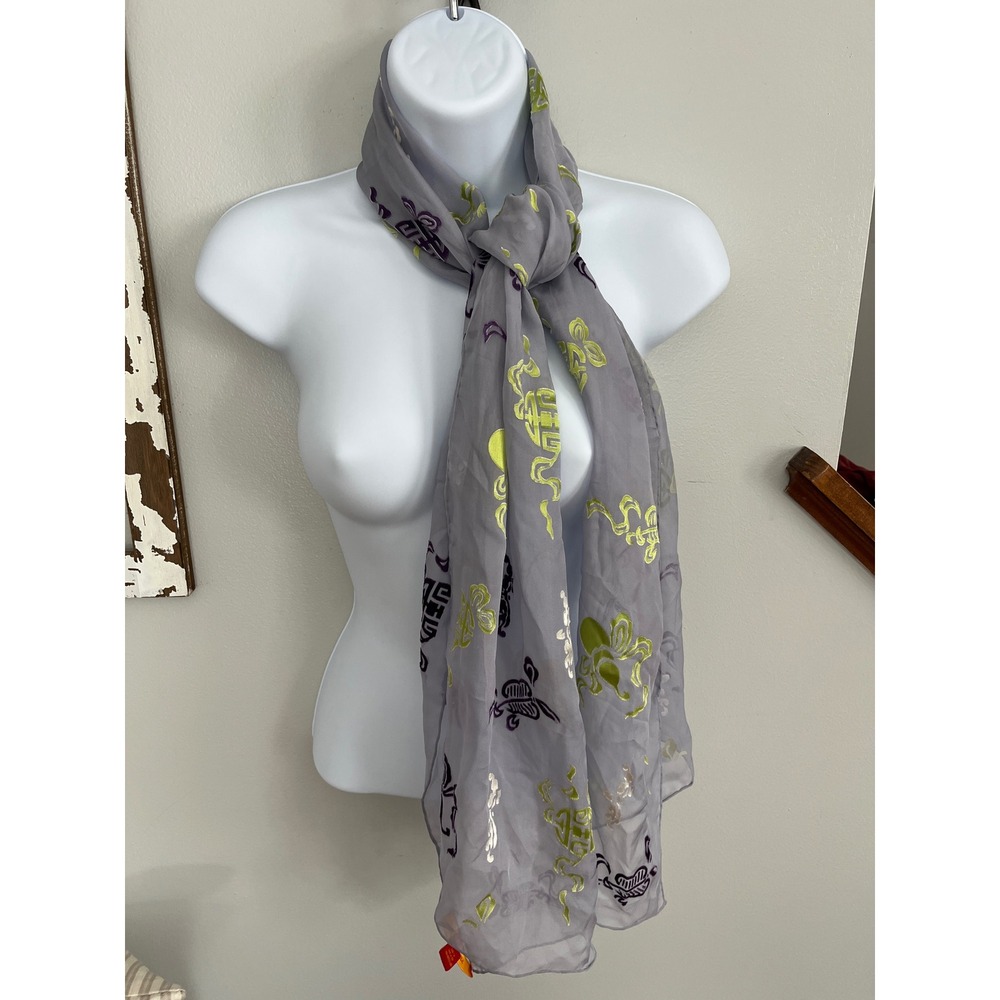 SHANGHAI TANG Women's Lilac Silk Blend Multi Color Handkerchief Scarf
